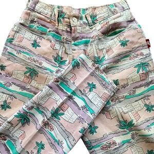 Braxton Jeans Women 11 Pink Tropical Palm Tree Print Beach Retro Stretch